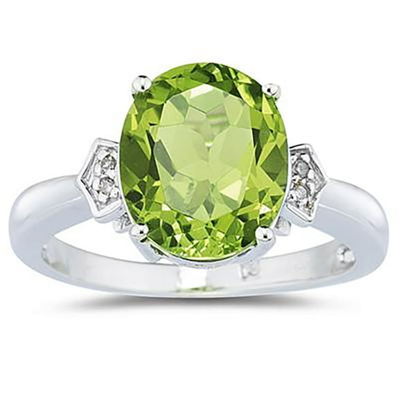 SZUL Women's Peridot and Diamond Ring in 10k White Gold