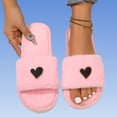 thumbnail image 5 of Risckoth Women's Fuzzy Slippers Heart Charm Detail Open Toe Plush Lined Indoor Slides, Pink, 5 of 5