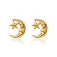 thumbnail image 3 of 14K Solid Yellow Gold Crescent Moon Star Stud Earrings Celestial Jewelry, 3 of 10