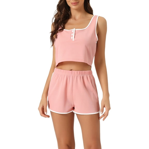 INSPIRE CHIC Women's Ribbed Pajama Sets Sleeveless Crop Tank Top and Shorts 2 Piece Lounge Outfits Sets S Pink