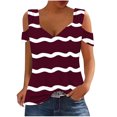 thumbnail image 1 of Camisas de Manga Corta para las Mujeres, Cuello en V Plegable de Impresión Del Hombro Top Casual Hecho de Poliéster Cómodo para el Verano, Tops de Bikini para las Mujeres, 1 of 8