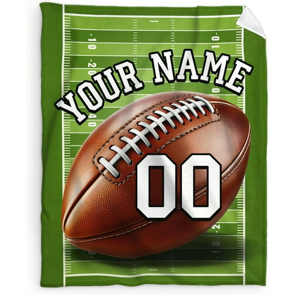 Custom Football Blanket with Name, 50 x 40 Inches Soft Fuzzy Blanket for Girls Boys, Football Lovers, Cozy Warm Flannel Throw for Bed Sofa Room Decor, Camping, Travel, Chair
