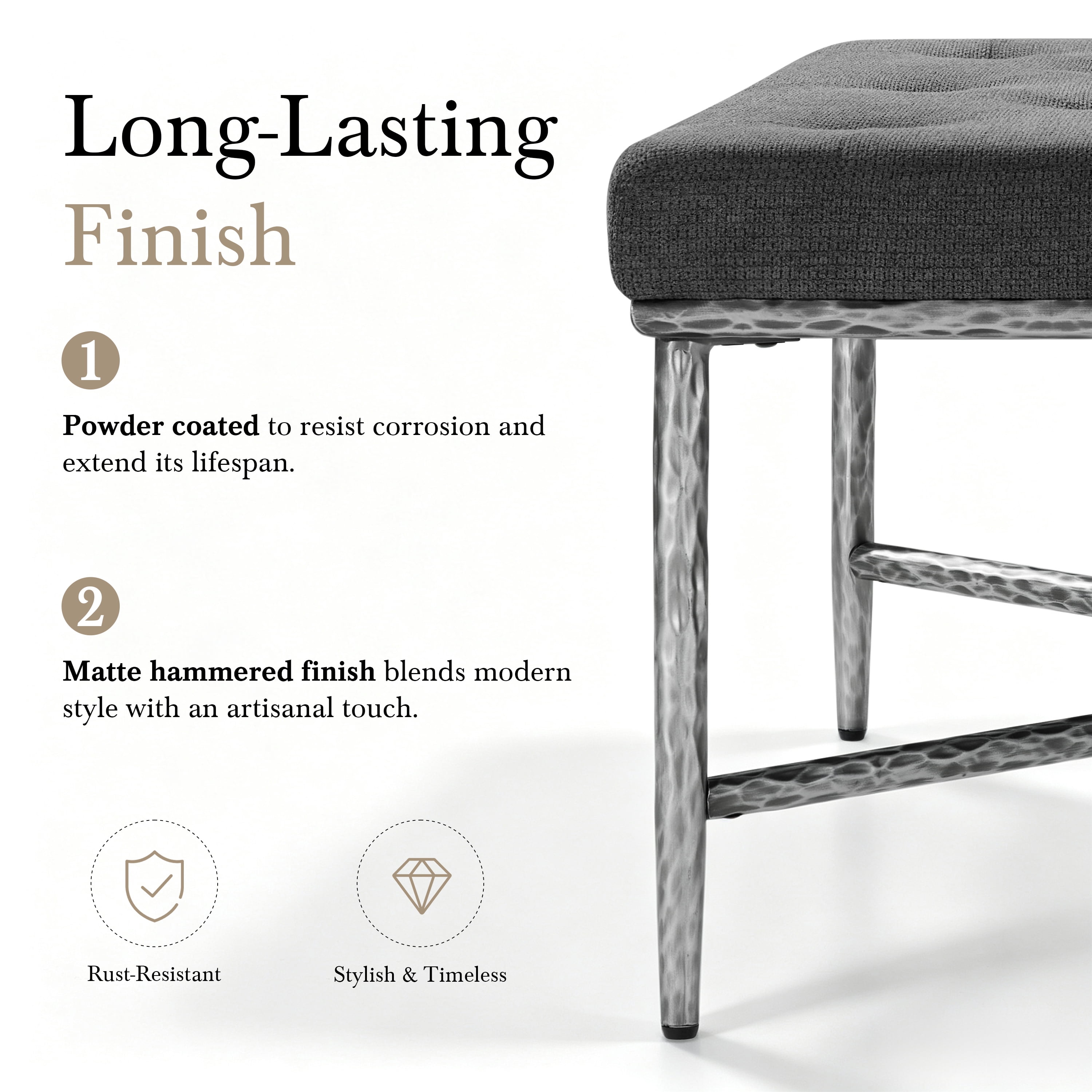 Euroco 36" Square Tufted Ottoman Coffee Table,Modern Upholstered Footstool Center Table with Hammered Metal Frame & X-Base for Living Room,Gray