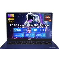 17.3 New Gaming Laptop Ryzen 9 8945HS ( Up to 5.2GHz) 32GB RAM, 1TB SSD, Radeon 780M, PD 100W Type-C AI-Enhanced for Copilot VR Ready, Backlit Keyboard, Fingerprint, 75W Battery