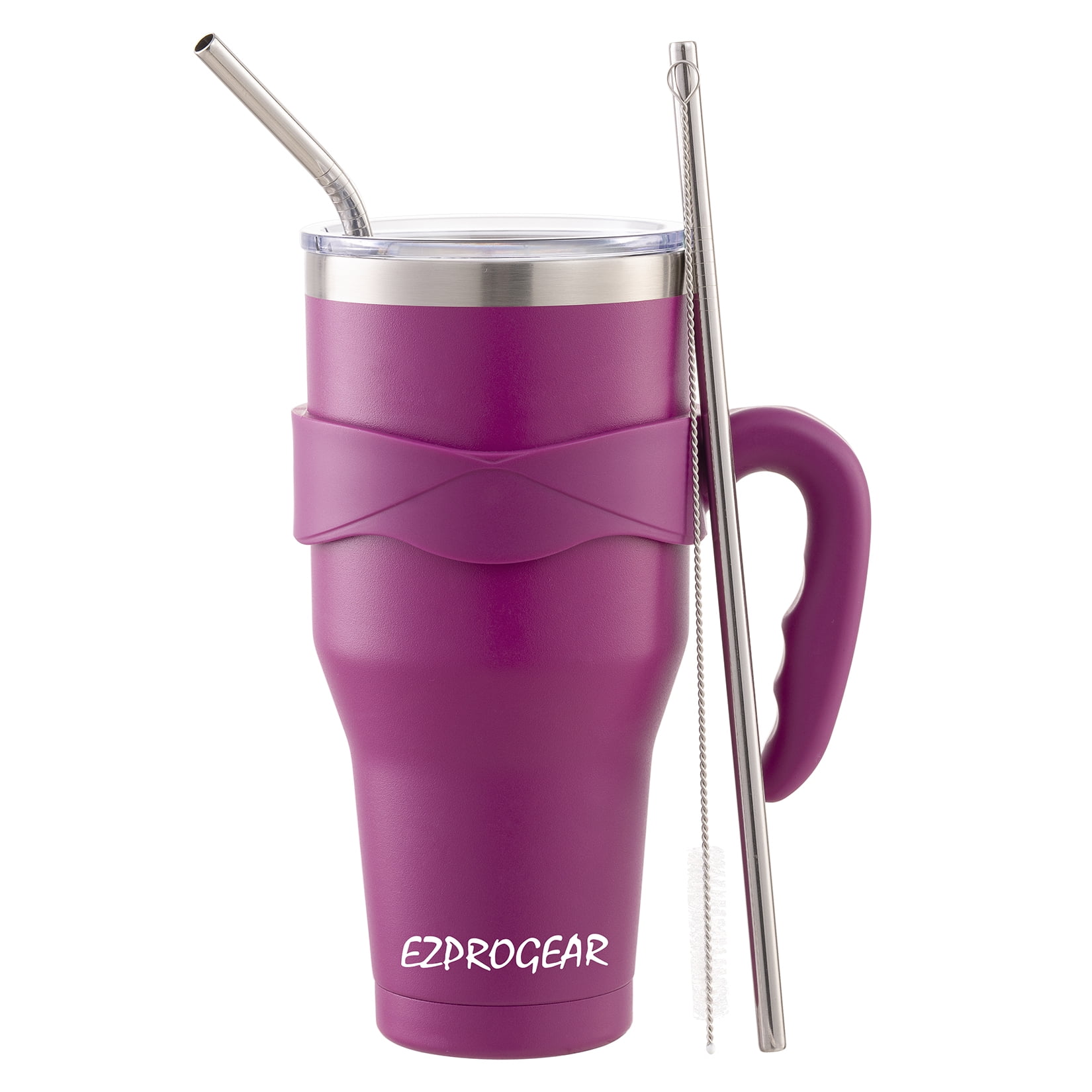 Stainless Steel Triple Layer Insulated Travel Tumbler with Spill Resistant Lid, Straw, and Carry Handle, BPA Free, 40 oz, Purple (Bunny Hop), Size