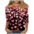 thumbnail image 2 of REORIAFEE Tees for Women Plus Size Valentine's Day Heart Print 3/4 Sleeve T Shirts Gift Crew Neck Tees Novelty Soft Tops Blouse Black XXXL, 2 of 5