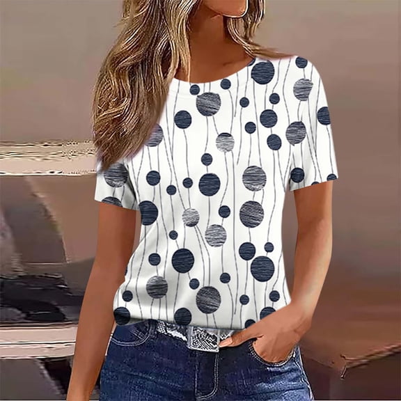 MORESEC Plus Size Polka Dot T-Shirt for Women Round Neck Short Sleeve Casual Basic Tee Vacation Travel Fashion Top, Navy 3XL
