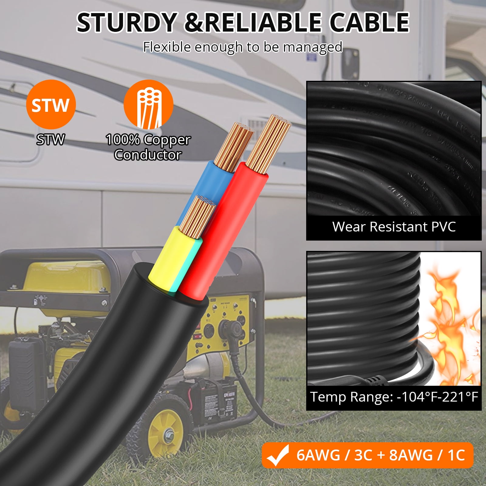 Yesurprise 30 Amp 25 Foot Generator Extension Cord -High Performance & ReliabilityErgonomic Grip HandleWeather ResistantL14-30P/L14-30R4 Wire 10 Gauge ETL Listed