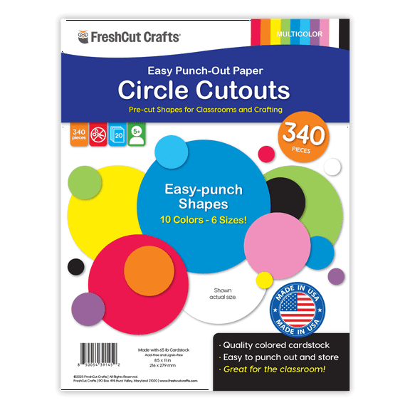 FreshCut Crafts Punch Out Paper Cutouts, Circle Shapes, Multicolor, 340 Pieces