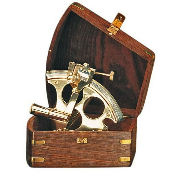 3 Brass Lifeboat Sextant with Wood Box Nautical Tropical Home Decor