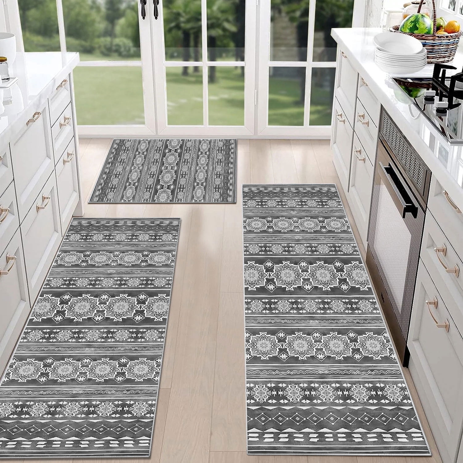 Cat Cora Contemporary Geometric Gray Kitchen Mat, 20