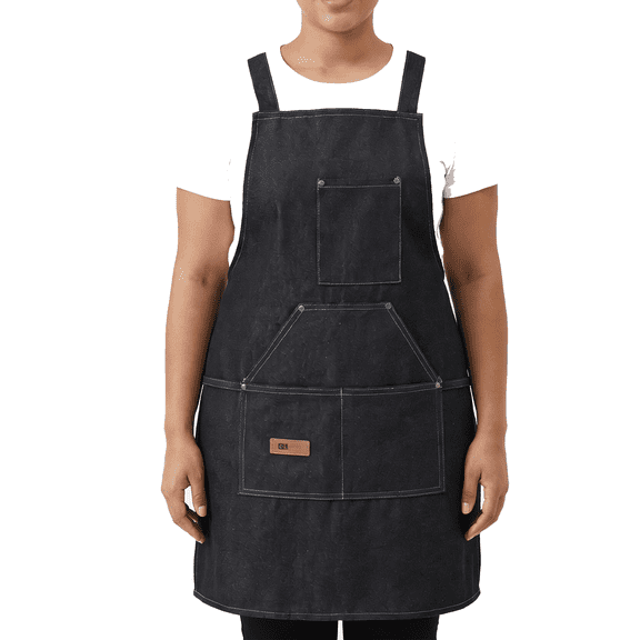 ONEKISS Black Denim Apron - Sleeveless, Oversized Multi-Pockets, Unisex Work Apron, Wear-Resistant Washable Denim, Ideal for Kitchen, Baking, Cooking, Café for Men and Women