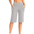 thumbnail image 2 of Zedker Women's Shorts Knee Length High Waisted Stretchy Long Shorts with Pockets Athletic Casual Summer Gray M, 2 of 9
