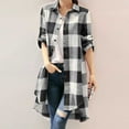 thumbnail image 2 of Huesdet Women's Long Flannel Plaid Jacket Shacket Cozy Lapel Button up Shirt Jacket Fuzzy Trench Coat Black,XXL, 2 of 5