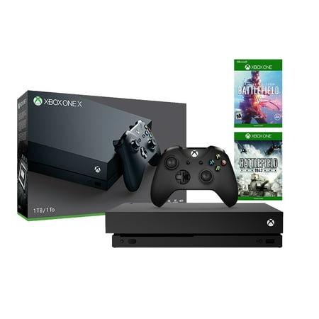 Microsoft Xbox One X Used 1TB Black 4K Ultra HD Console Battlefield V Deluxe Edition and Battlefield 1943 Bundle