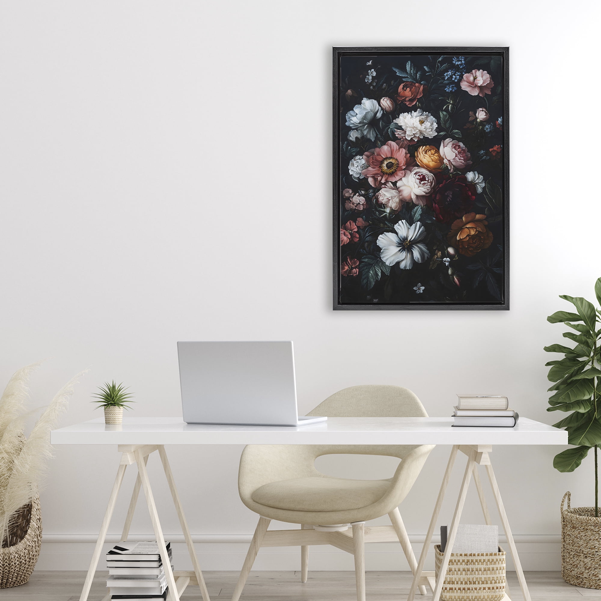 Stupell Industries Midnight Garden Velvet Florals Black Framed Floater Canvas Wall Art, design by Creative Studio