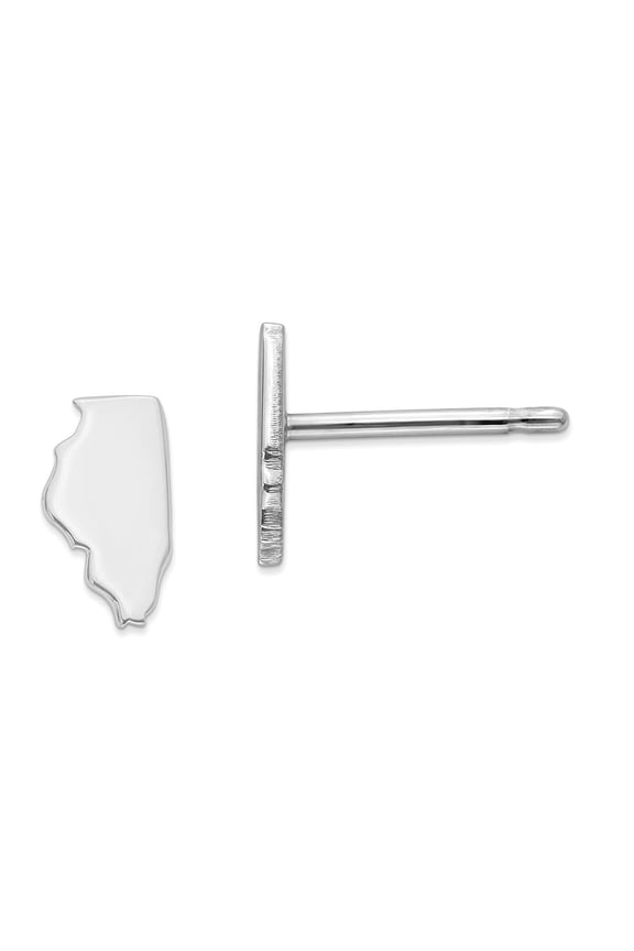14K White Gold Earring Button Illinois Women'S Il Small State