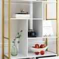 Homfa Bookshelf with Drawers, Gold Shelves with Doors, White Tall