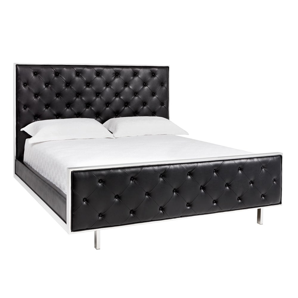 Sunpan Black Bonded Leather King Tassee Bed Com