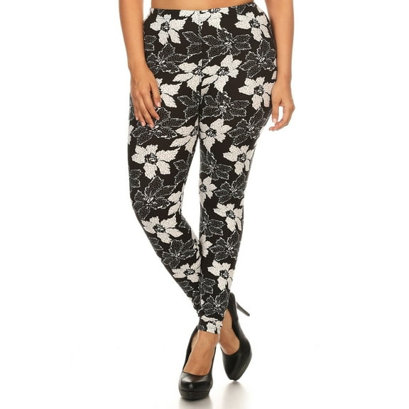 Plus Size Floral Pattern Printed Knit Legging With Elastic Waistband Multi