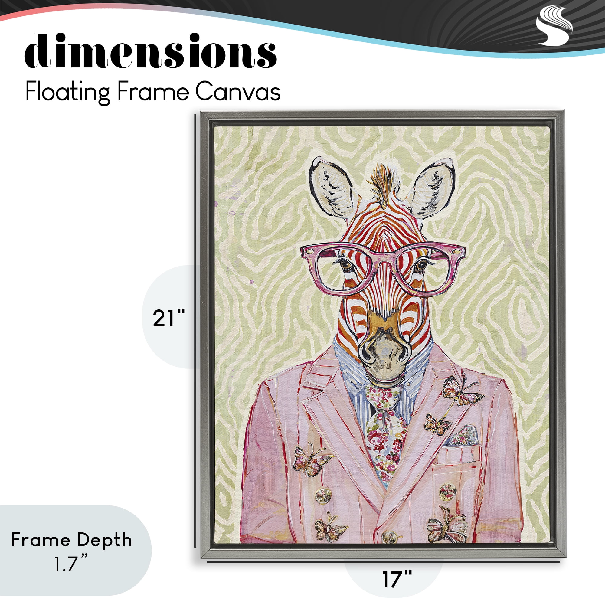 Stupell Industries Pink Zebra over Green Gray Framed Floater Canvas Wall Art, design by Svetlana Aleynikova
