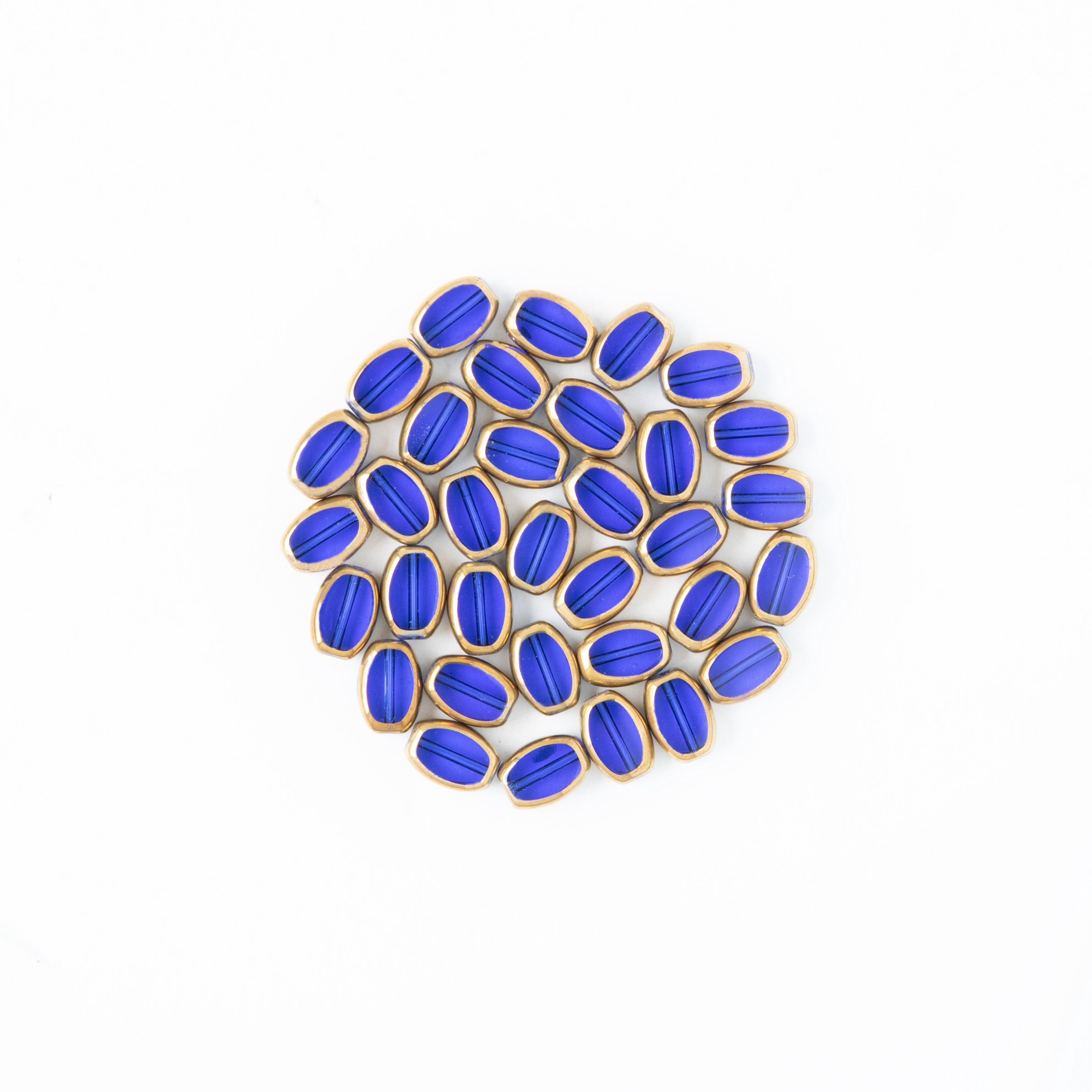 The Beadery Craft Products DIY 2-Strand Sapphire Oval Glass Beads with Gold Trim, 13.5 inch. 28 Pieces