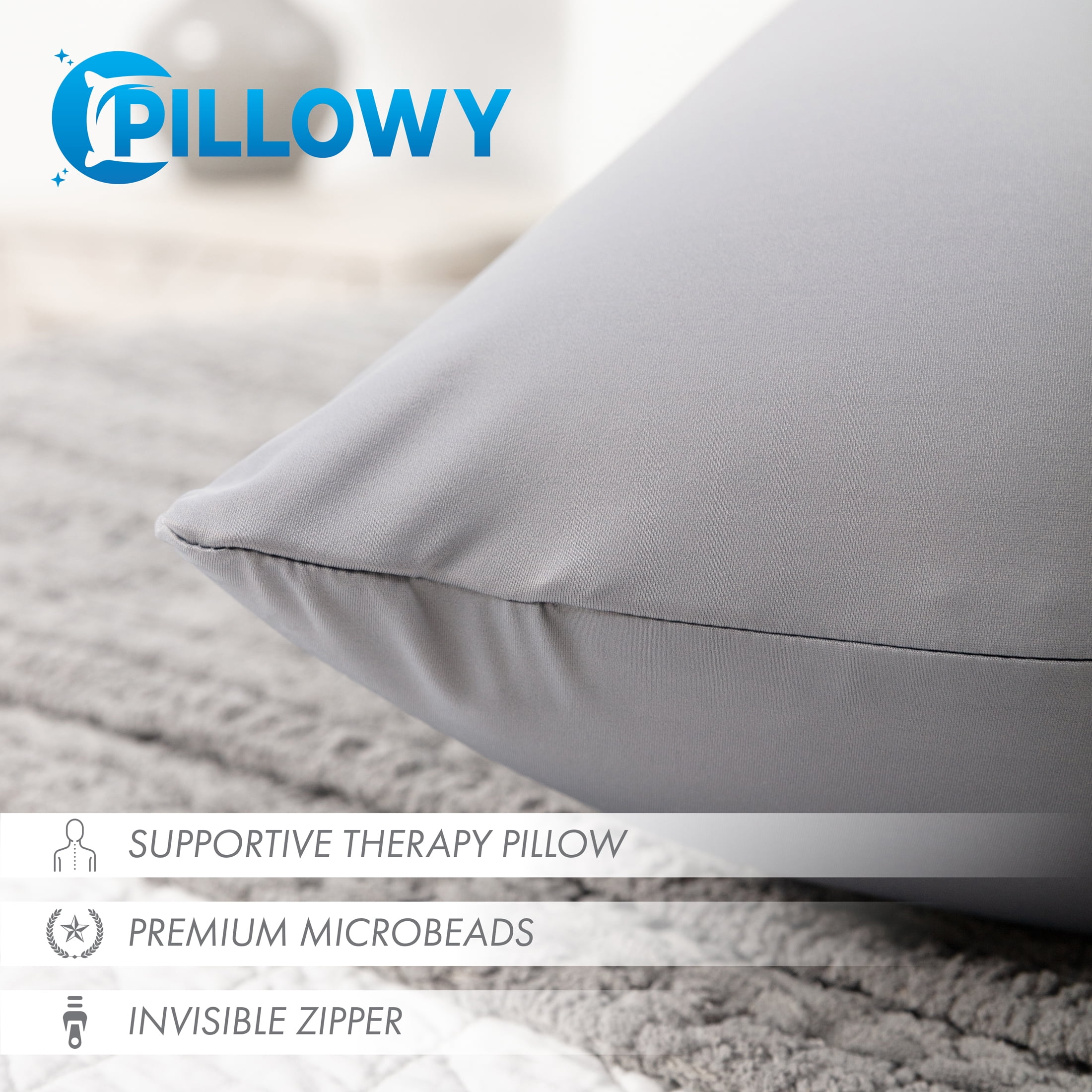24" x 24" Throw Pillow – Dark Grey: 1 PCS Luxurious Premium Microbead Pillow With 85/15 Nylon/Spandex Fabric. Forever Fluffy, Outstanding Beauty & Support. Silky, Soft & Beyond Comfortable