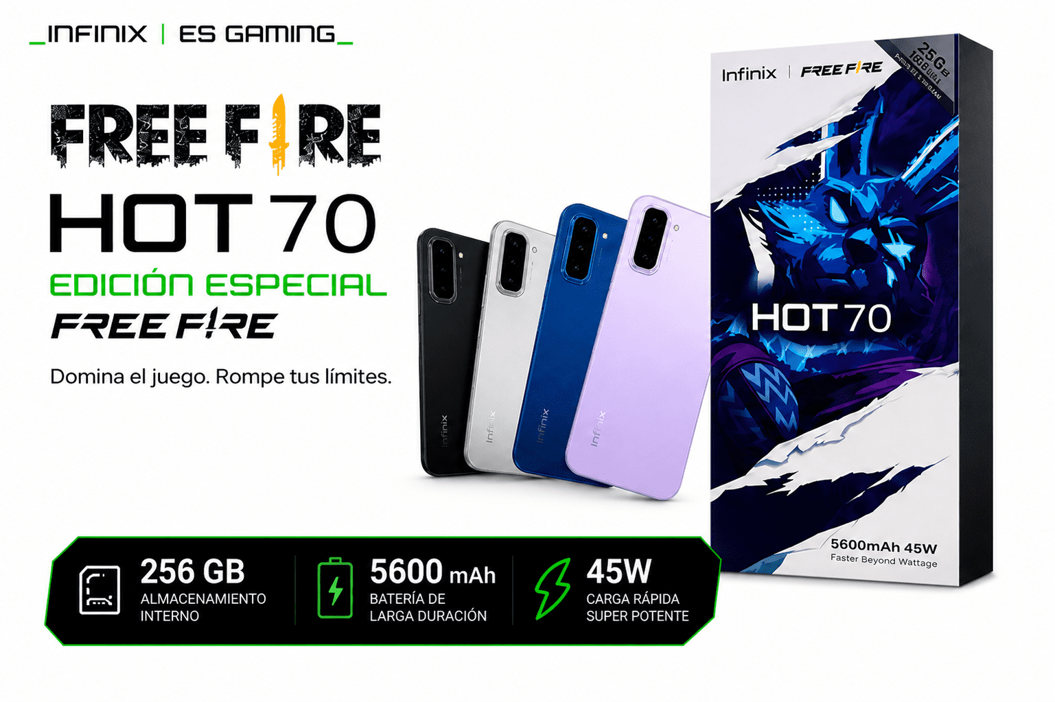 Celular Infinix Hot 70 Edición Free Fire 256 GB con 4 GB de RAM Negro