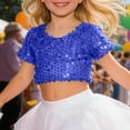thumbnail image 2 of LIIPEE Girls Kids Round Neck Short Sleeve Sequin Crop Top Solid Color Sparkly Slim Fit Tee For Toddlers Dance Birthday Parties Blue -, 2 of 4
