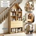 thumbnail image 5 of Leumius Folding Craft Desk with Storage Shelves, Convertible Hideaway Desk to Bookshelf, Foldable Desk with Storage, Disappearing Desk for Living Room Home Office Natural, 5 of 9