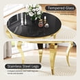 thumbnail image 3 of Round Glass Dining Table, S-Shaped Stainless Steel Legs, 47" Black Mirrored Tempered Glass Top, for Dining Rooms & Apartments, 3 of 7