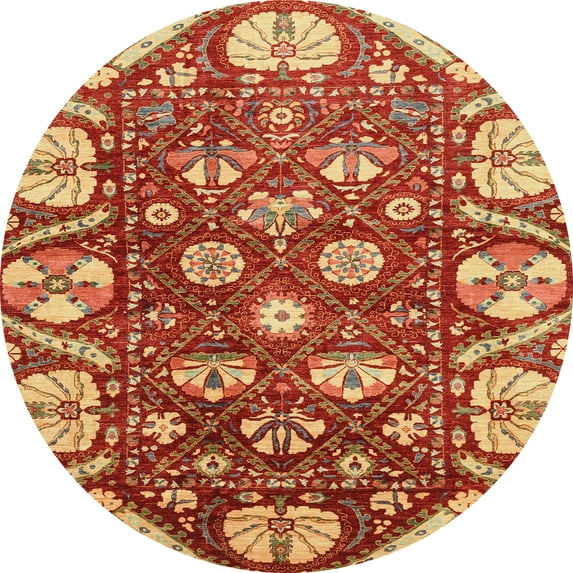 Ahgly Company Indoor Round Abstract Red Abstract Area Rugs, 6' Round