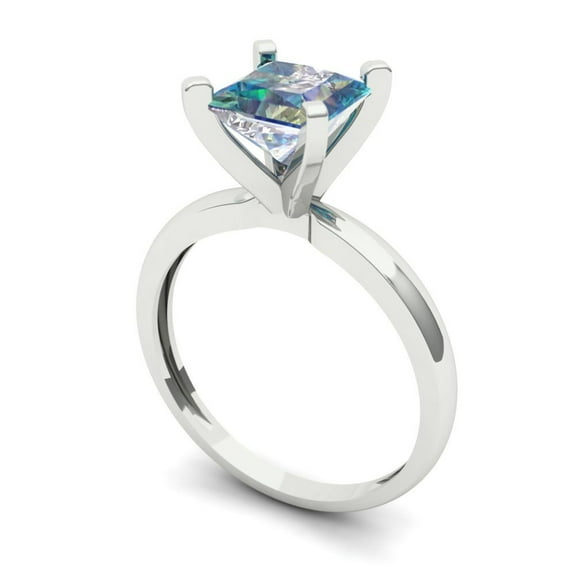 1.5 ct Princess Cut Blue Moissanite Solitaire Engagement Ring for Women in 18K White Gold