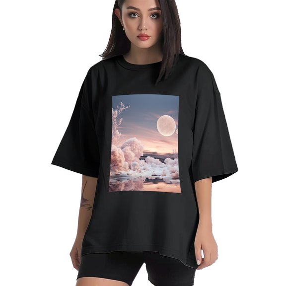 Plus Size Shirt for Women Black Tops for Women Short Sleeves Shirt for Women Landscapes2 T Shirt Crewneck Shirt for Women XS
