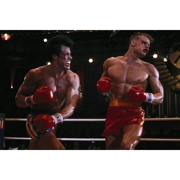 Sylvester Stallone and Dolph Lundgren in Rocky IV bloody fight in ring 24x36 Poster