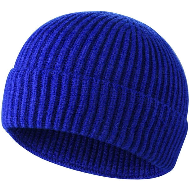 Gorro de pescador corto de punto de lana Sinhoon para hombre y mujer, gorro cálido de invierno (azul)