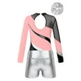 thumbnail image 4 of TiaoBug Kids Girls Long Sleeve Gymnastics Dance Leotard with Metallic Shorts Headwear Athletic Workout Activewear Light Pink 12, 4 of 7