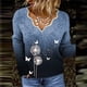 thumbnail image 2 of Blusa bordada de manga larga con cuello en V y estampado informal retro para mujer Pompotops  gfhjh11183, 2 of 5