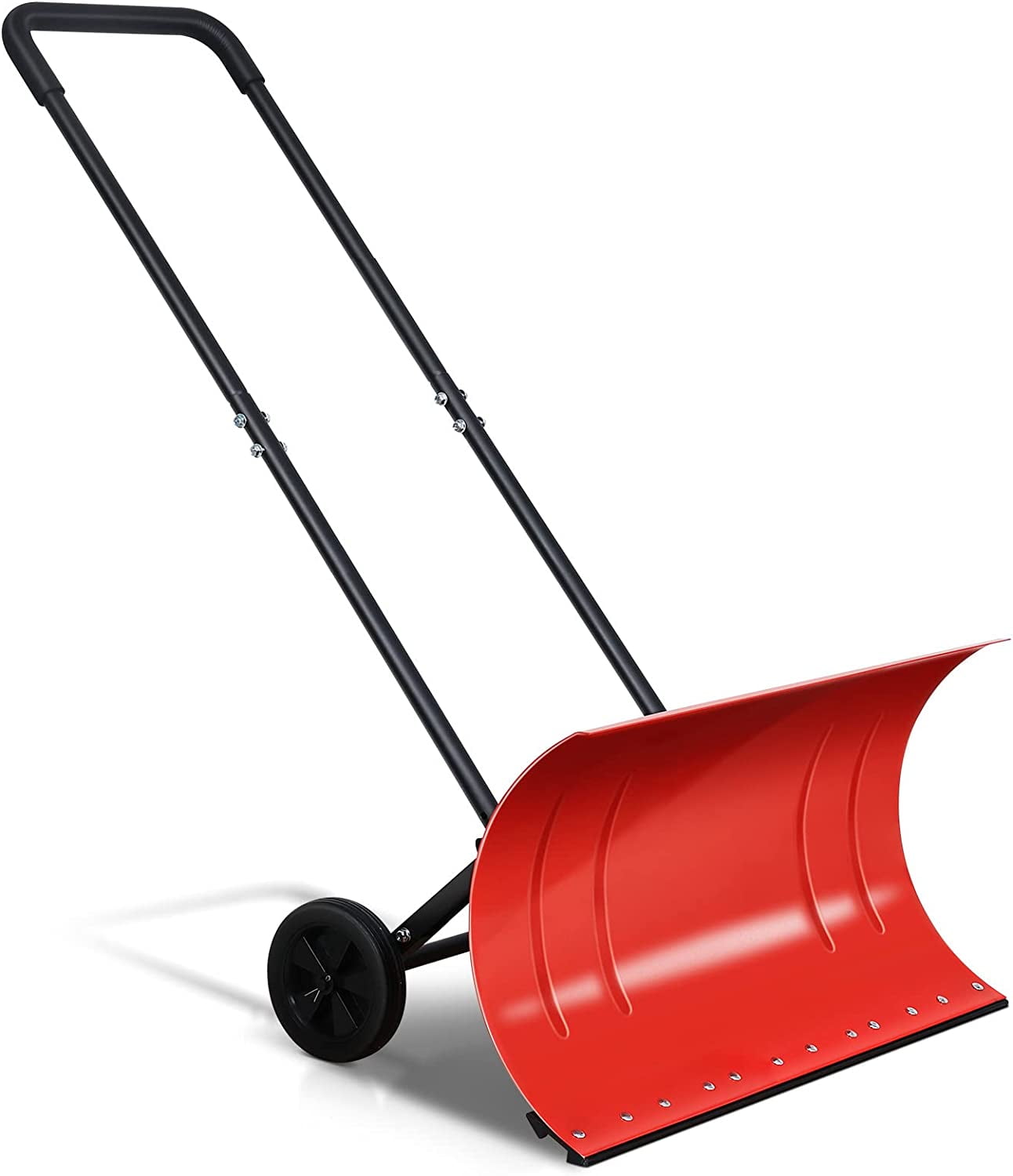 KioGro Metal Snow Shovel, Wheeled Snow Pusher Shovel with Adjustable
