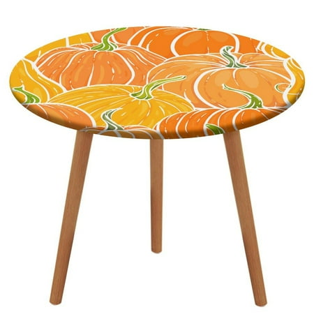 

Bybiment Round Fitted Tablecloth with Elastic Edge Pattern Hand Drawn Pumpkin Decorative Tablecloth Table Cover 47 Inch