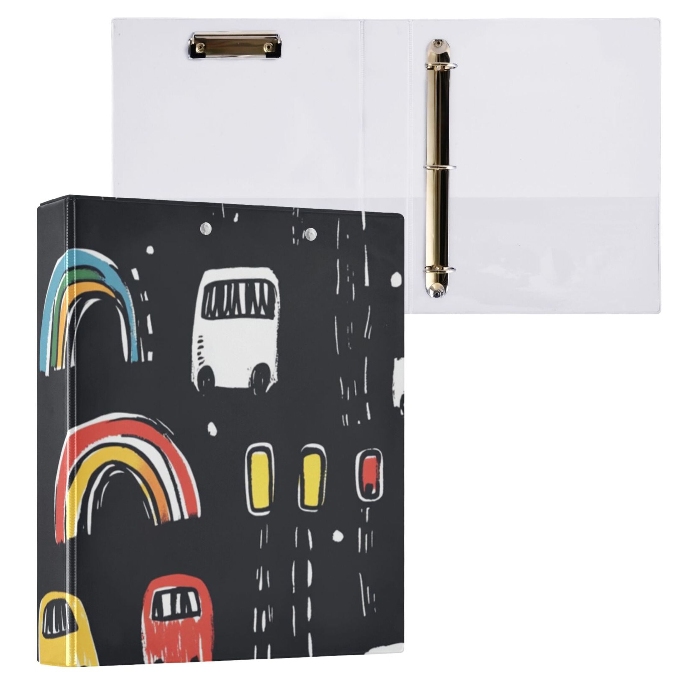 Cars Doodle 3 Ring Binders 1.5 inch Hardcover File Folders with Interior Pockets A4 Size Organizer for School Office Hospital