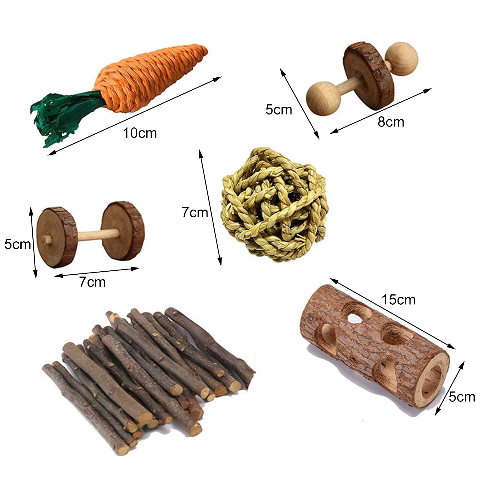 DOPI 6Pcs/Set Molar Supplies Set Eye-catching Orange Carrot Design Wood Straw Ball Hamster Chew Toy for Squirrels