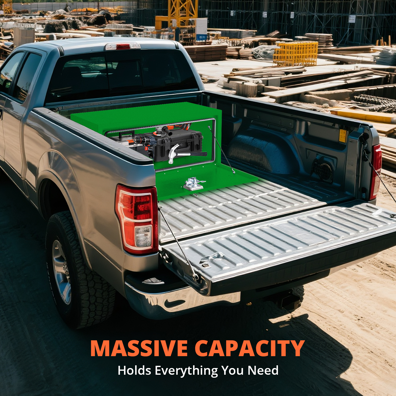 24x14x16 Inch Steel Lockable Waterproof Heavy-Duty Underbody Truck Tool Box for Tools, Under Truck Mounted Space-Saving Design, Green
