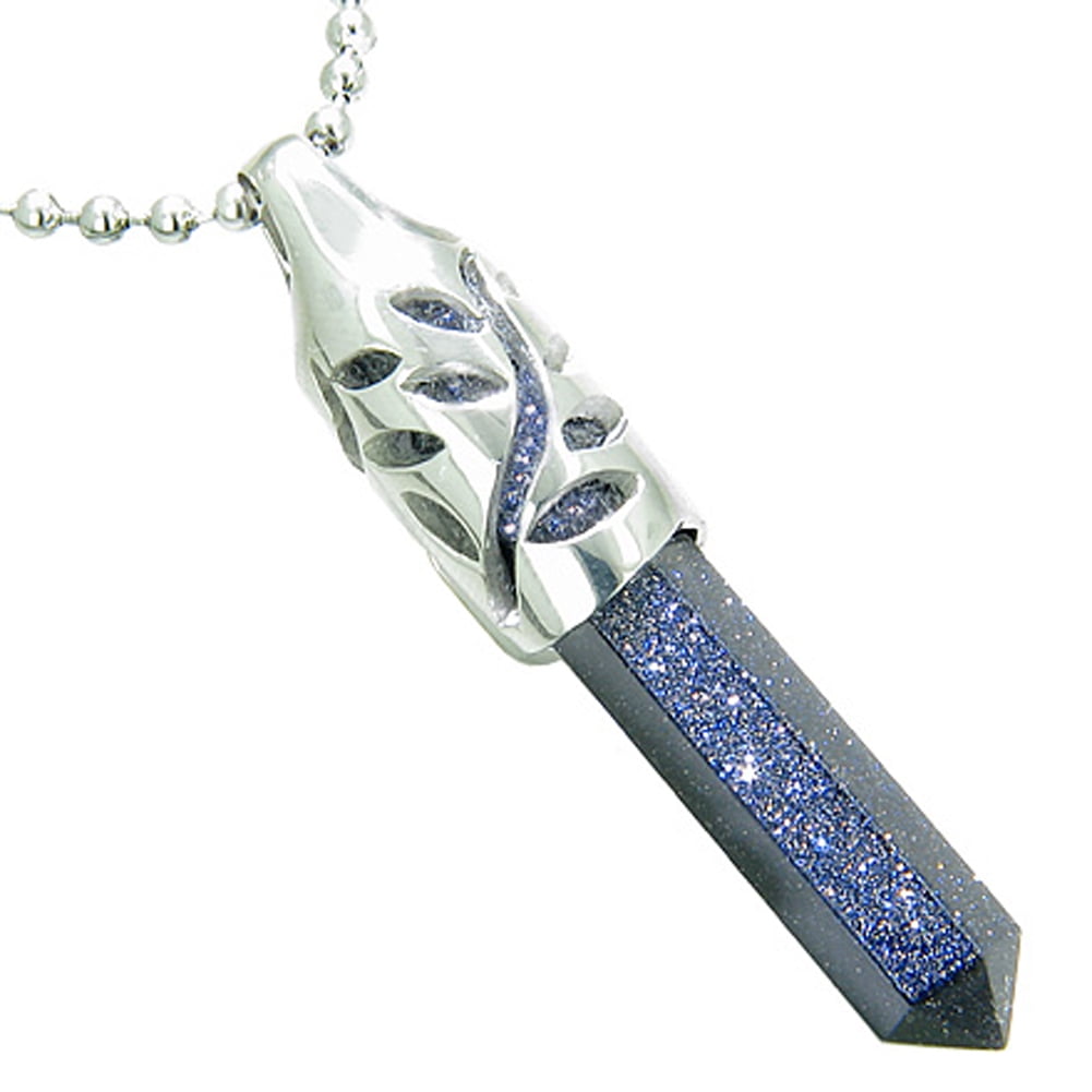 Lucky Bean Charm Forever Inspiration Powers Amulet Blue Goldstone Pendant 22 Inch Necklace