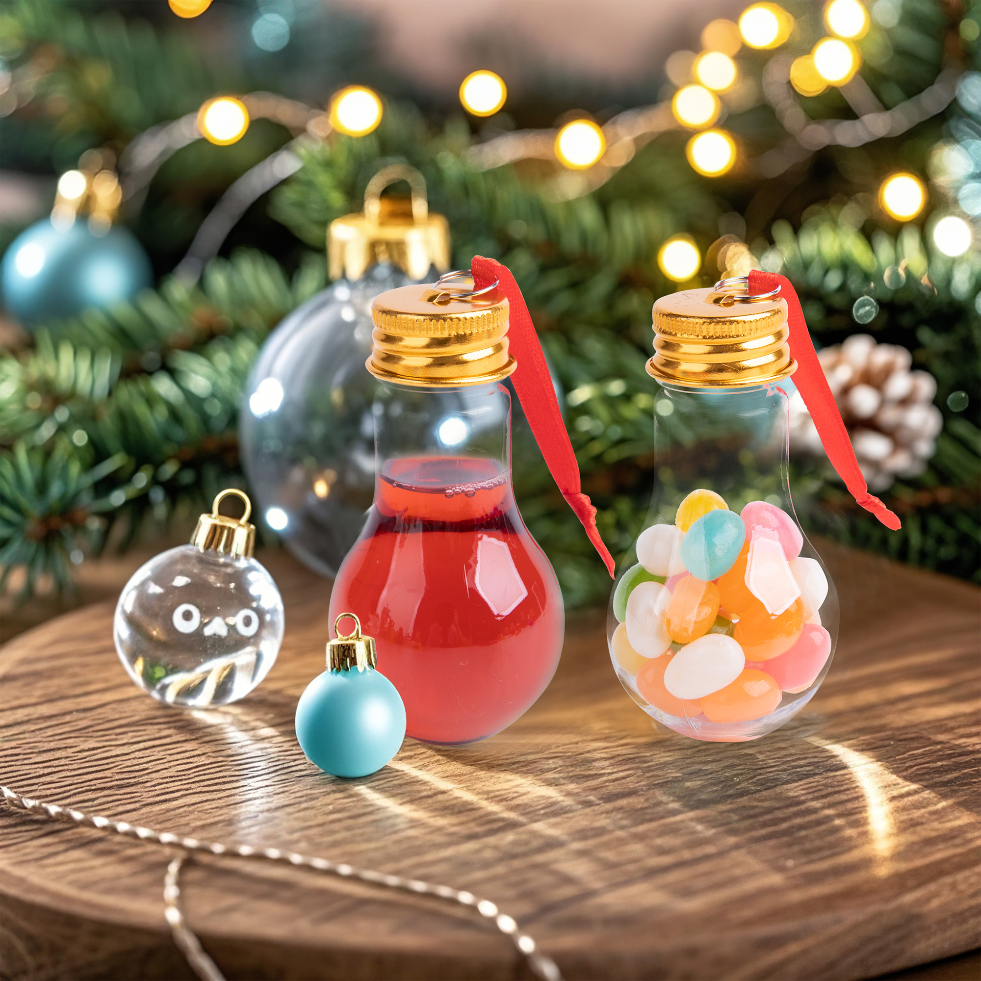 Fillable Christmas Ornament Drink Balls, 50 ml Reusable Plastic Bulb-Shaped Ornaments, 6 Pack Clear Hanging Decorations for Holiday Trees and Gift Exchanges