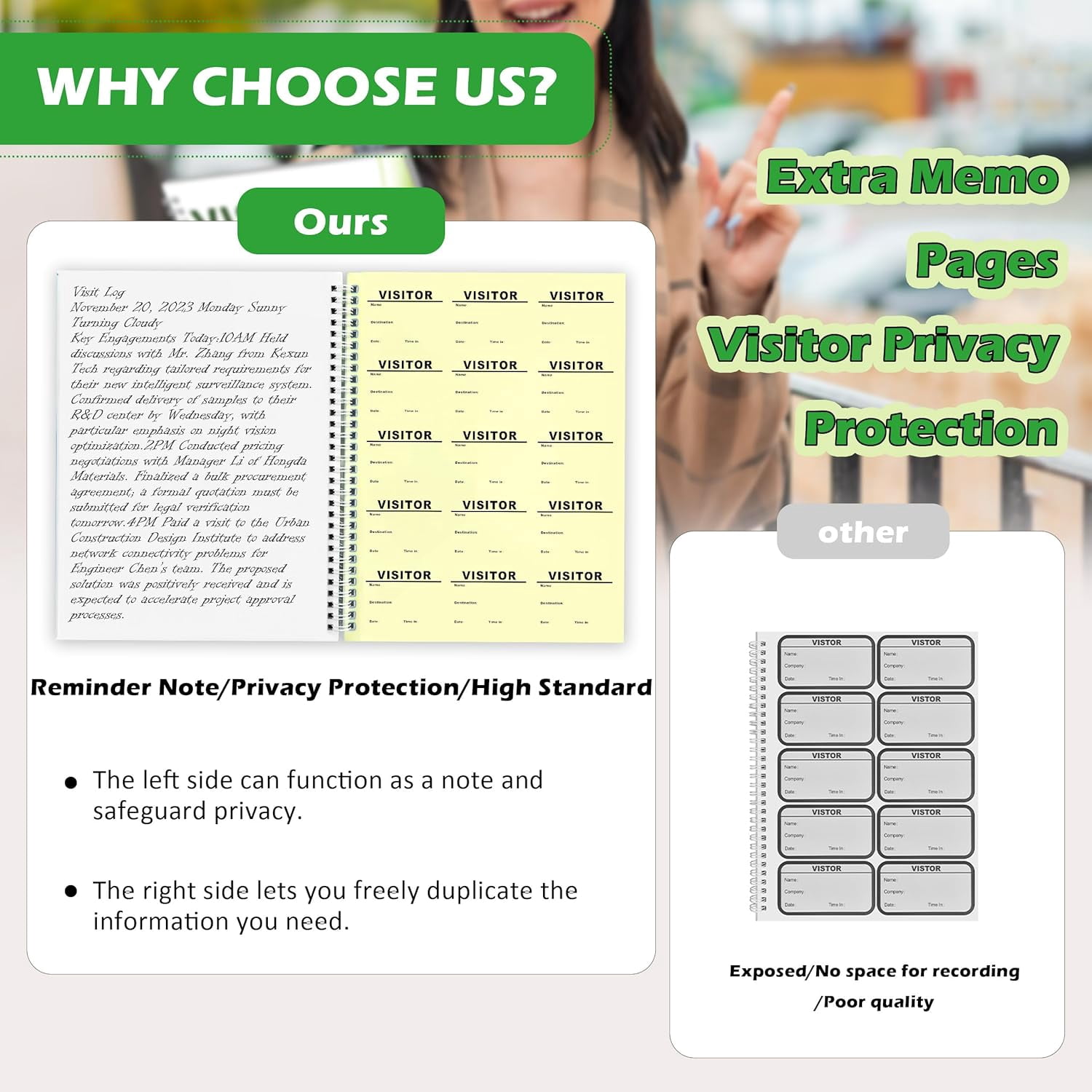 1 Pack Visitor Badges with Carbon Copy Stickers Letter Size Log Book Protecting Privacy Pages Register Business Guest Name tag for School Clinics Church-225 30 Memo