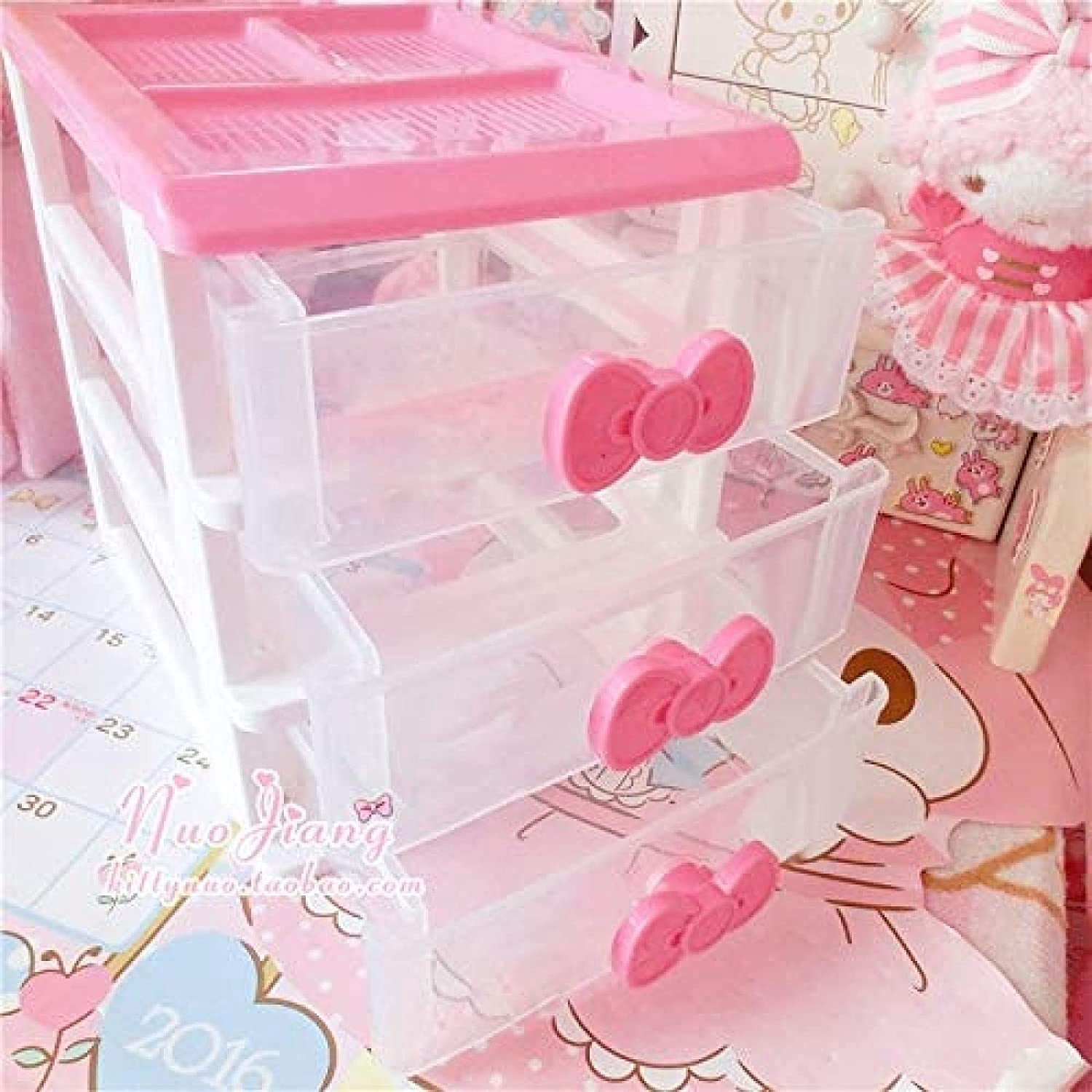 ABCISI Kawaii Desk Organizer, Kawaii Room Accessories Room Decor with Pink Bowknot , Lovely Girls Receiving Storage Cabinets Box, Room Desktop Makeup Organizer With Three-tier Desk (3 Layers)