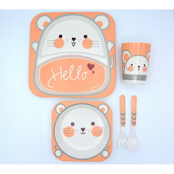 Bamboo Fiber Tableware Kids Dining Table Plates Sets 5-Pieces for Baby Bamboo Children Dinnerware Set