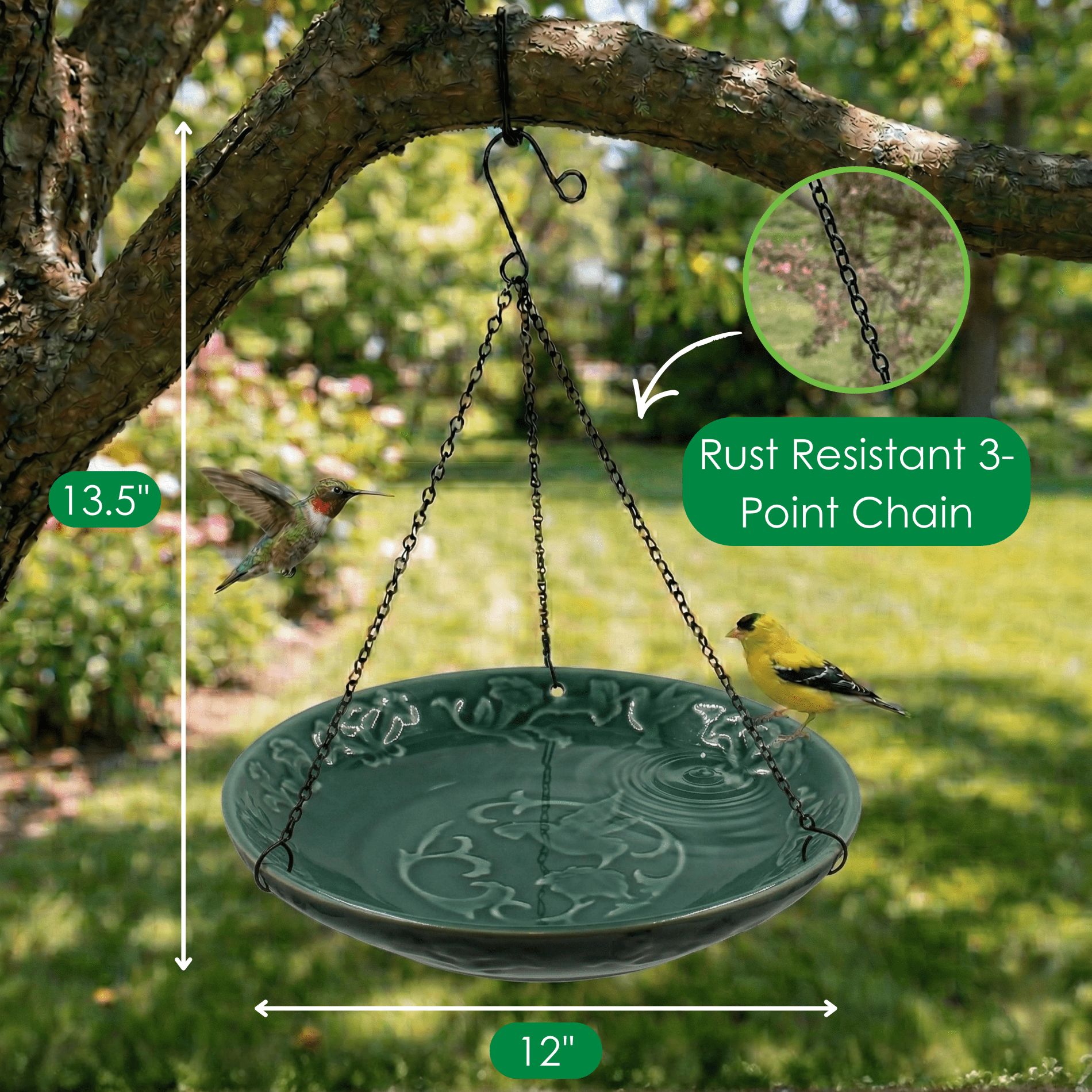 Backyard Essentials Bird Bath Hanging Birdbath Green Songbird for Bird Feeders