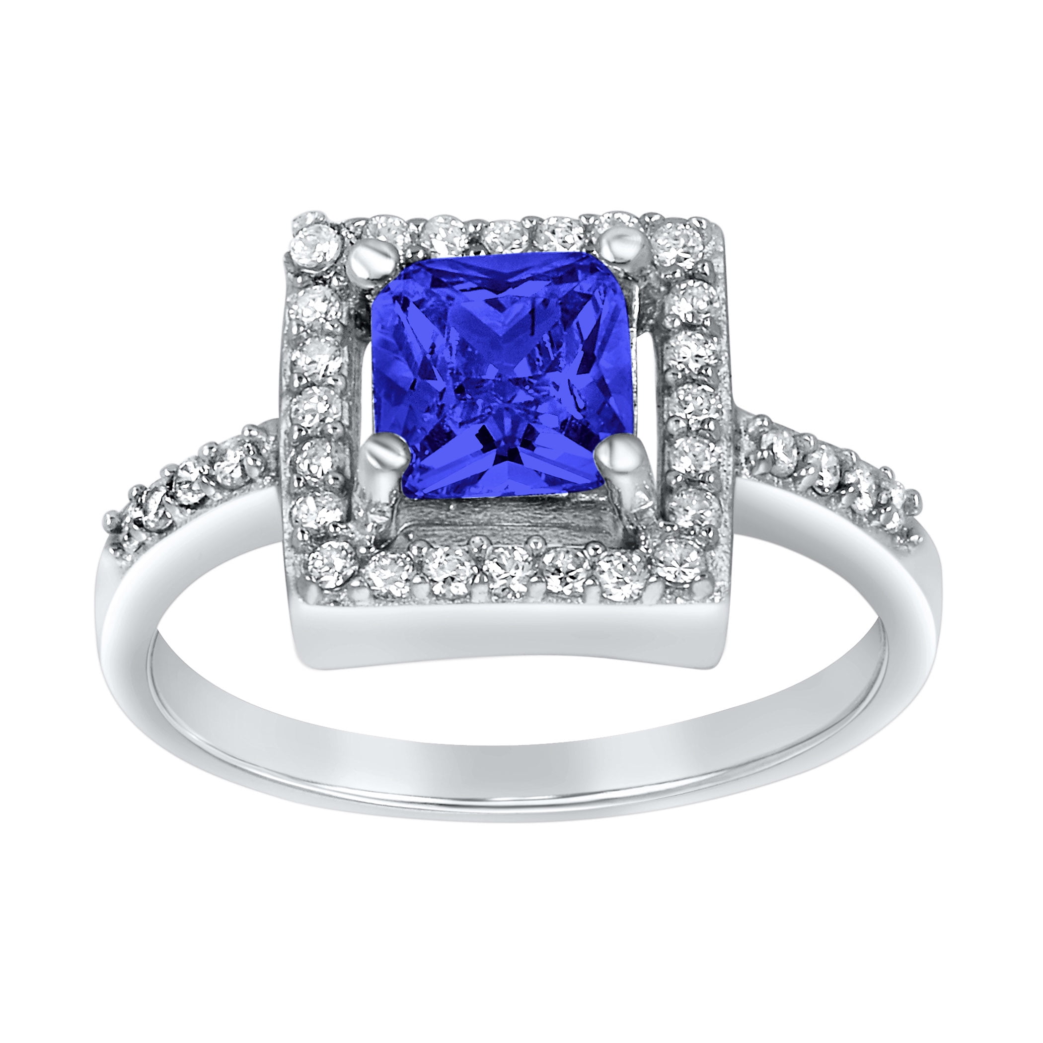 ELYA Jewelry Women's Cushion-Cut Blue Cubic Zirconia Sterling Silver Ring